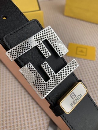 Fendi FF Perforated Logo Belt Buckle Black Leather view 3