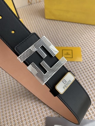 Fendi FF Perforated Logo Belt Buckle Black Leather view 4