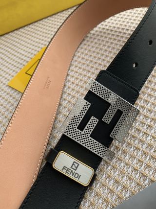 Fendi FF Perforated Logo Belt Buckle Black Leather view 6