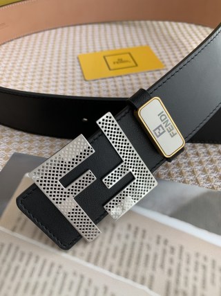 Fendi FF Perforated Logo Belt Buckle Black Leather view 7