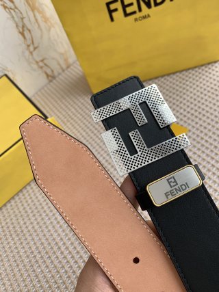 Fendi FF Perforated Logo Belt Buckle Black Leather view 9