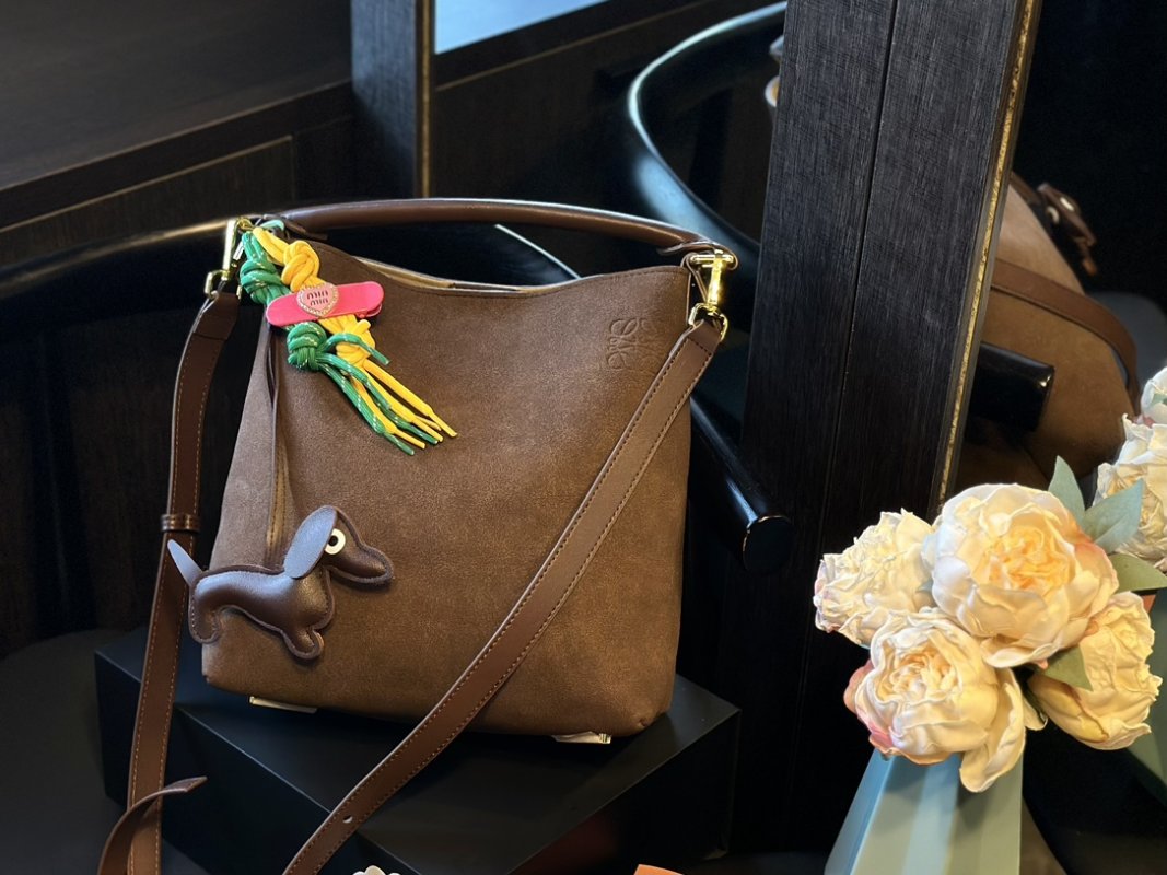 Loewe Luna Brown Suede Underarm Bag with Charms