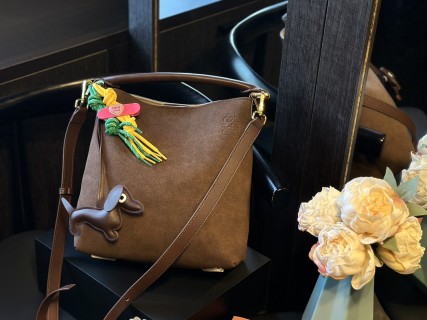 Loewe Luna Brown Suede Underarm Bag with Charms