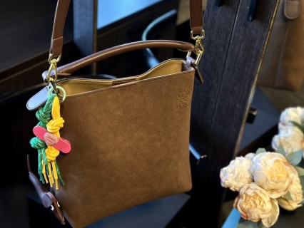Loewe Luna Brown Suede Underarm Bag with Charms view 2