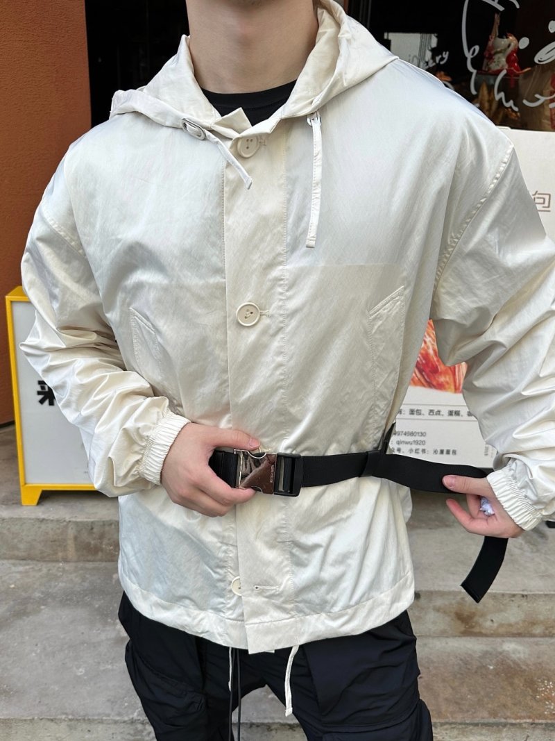 Cream Lightweight Hooded Jacket with Button Front