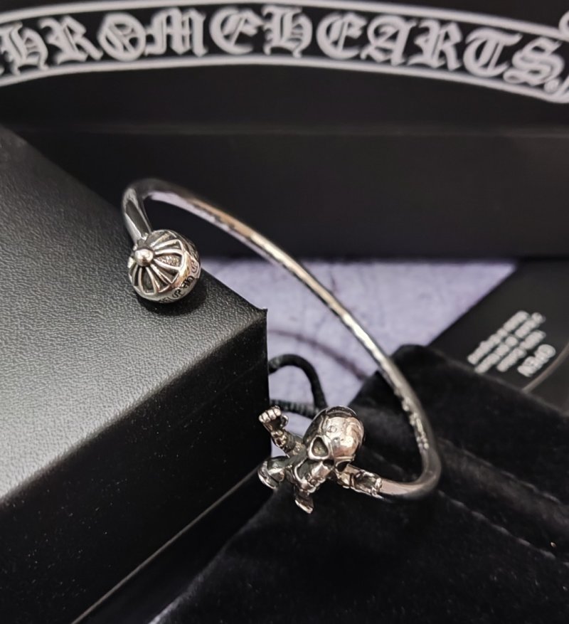 Chrome Hearts Skull Open Cuff Bracelet Silver