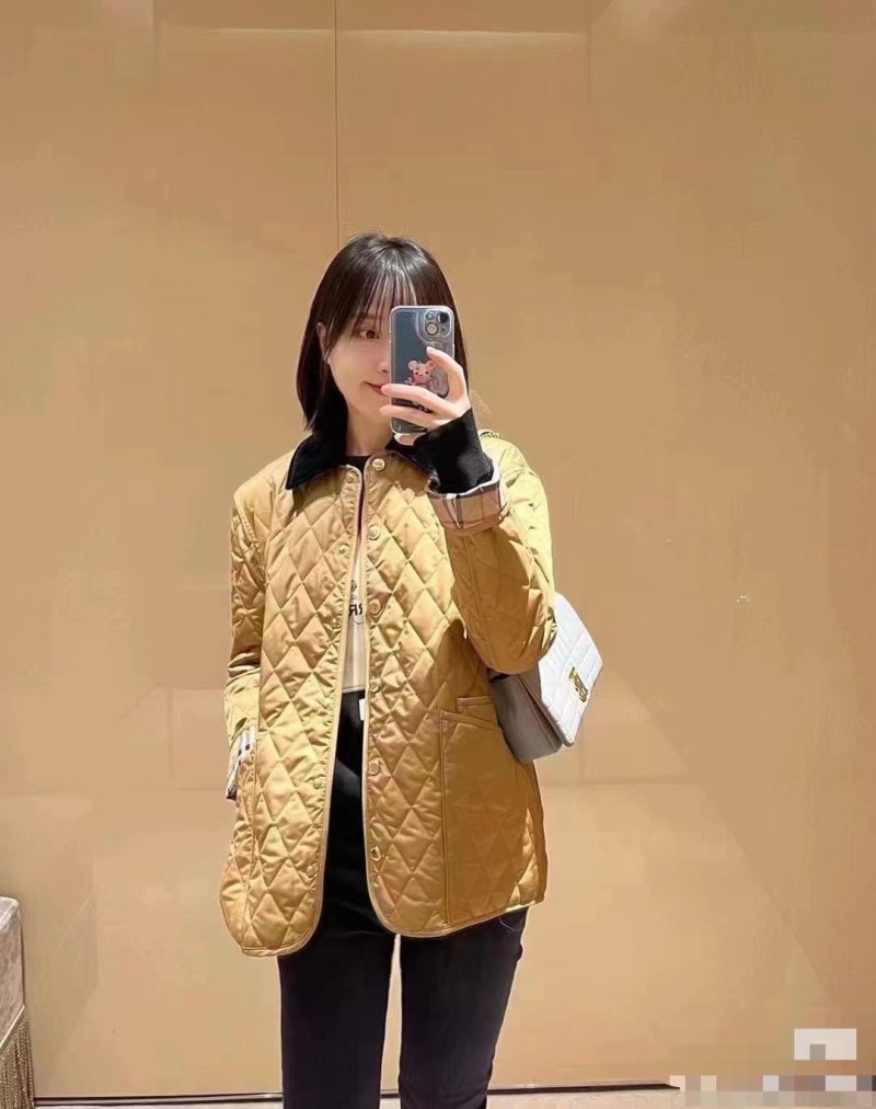 Burberry Quilted Camel Jacket with Plaid Cuff Detail view
