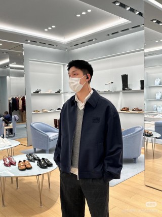Miu Miu Navy Zip-Up Overshirt Jacket view 4