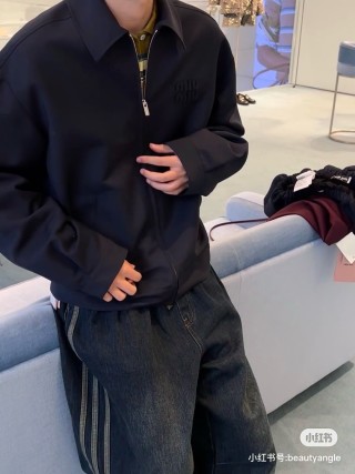 Miu Miu Navy Zip-Up Overshirt Jacket view 5