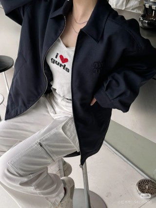 Miu Miu Navy Zip-Up Overshirt Jacket view 7