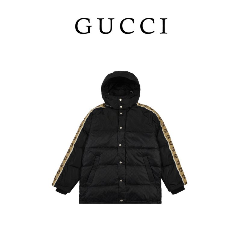 Gucci GG Monogram Down Jacket Black & Gold view