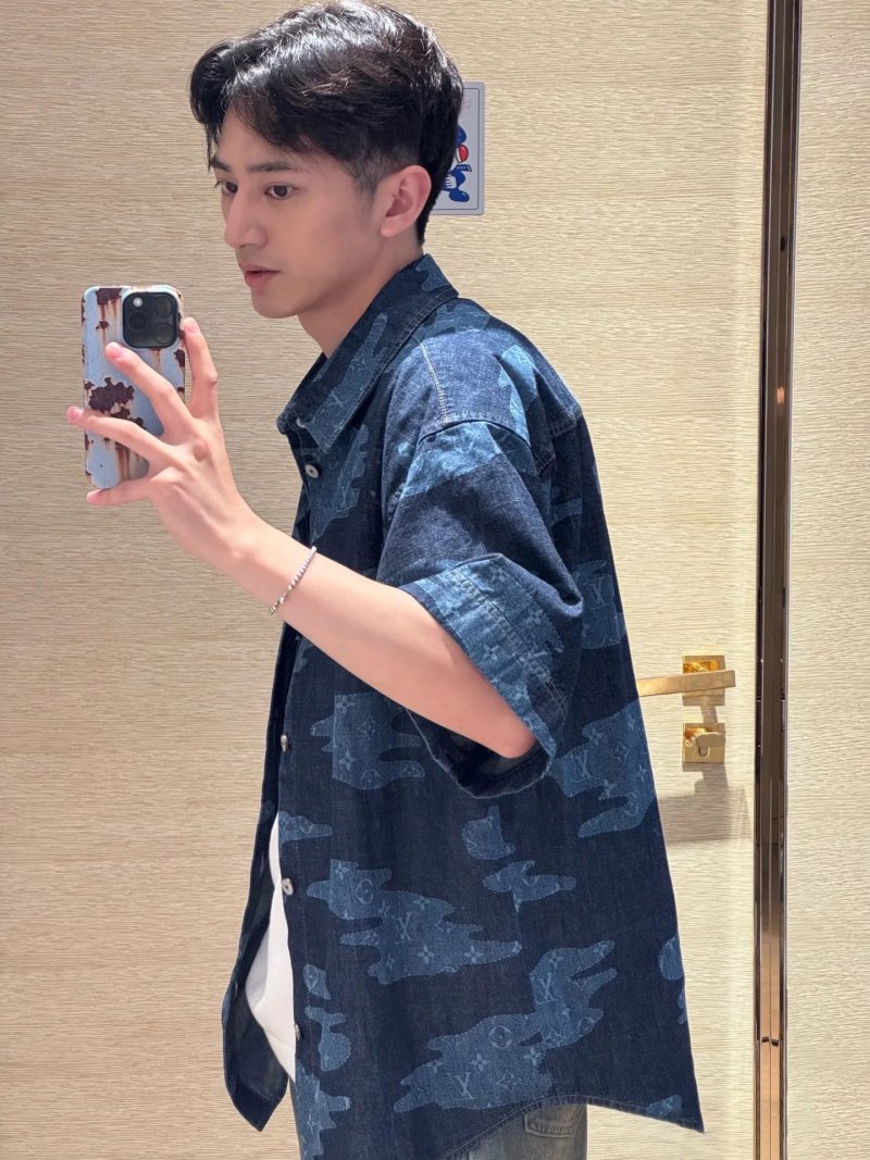 Louis Vuitton Monogram Denim Short Sleeve Shirt Navy