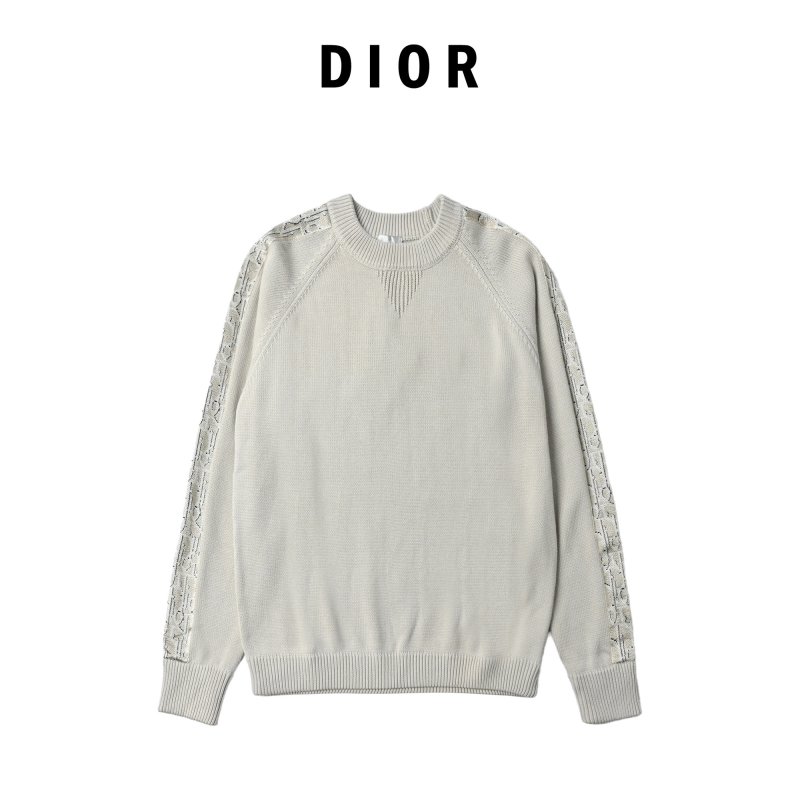 Cream Knit Sweater with Monogram Sleeve Stripe view