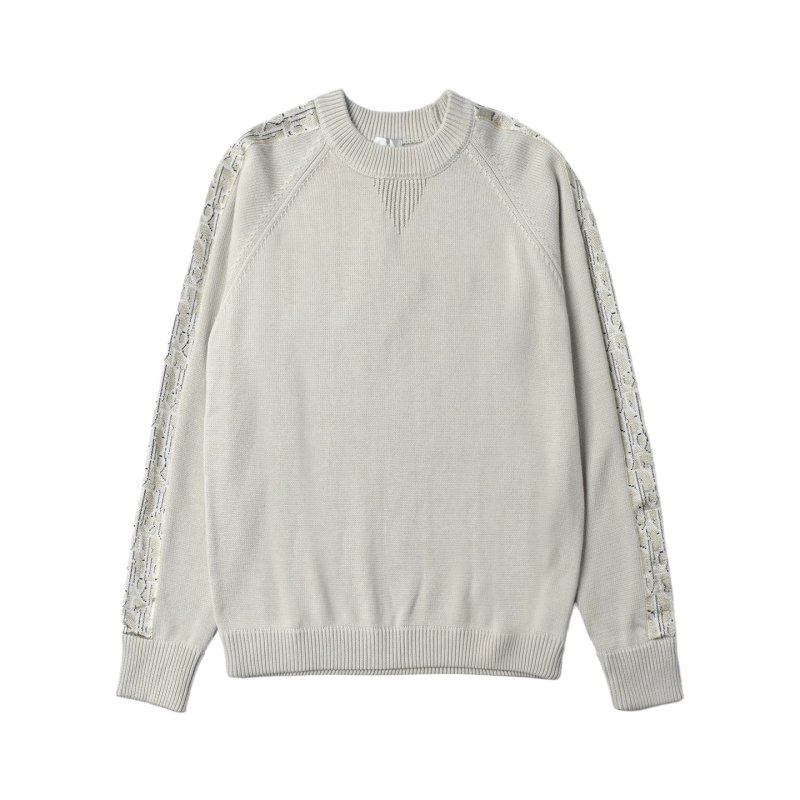 Cream Knit Sweater with Monogram Sleeve Stripe view
