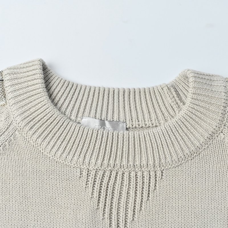 Cream Knit Sweater with Monogram Sleeve Stripe view