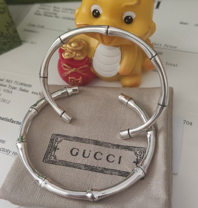 Gucci Bamboo Open Cuff Bracelet Silver view