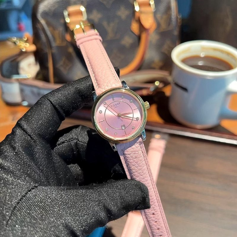 Tissot Carson Pearl Diamond Pink Leather Watch 30mm