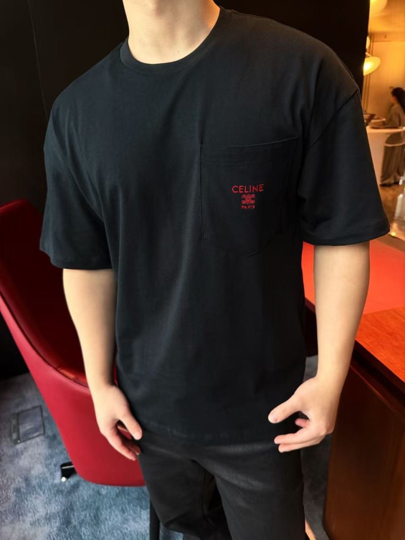 Celine Navy Embroidered Logo T-Shirt