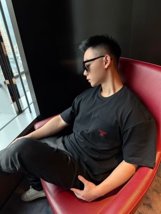 Celine Navy Embroidered Logo T-Shirt view 8