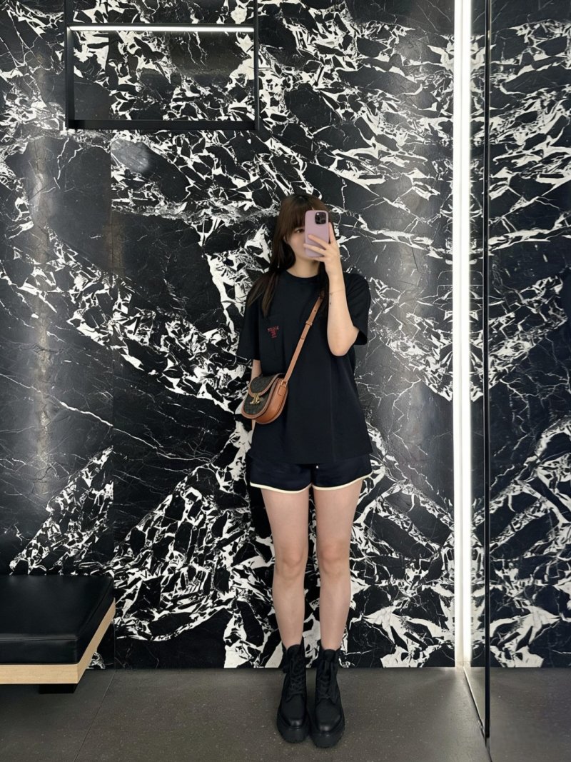Celine Navy Embroidered Logo T-Shirt view