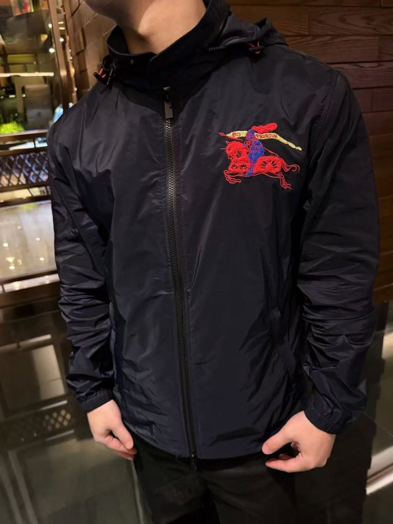 Burberry Black Lightweight Windbreaker with Embroidered Logo