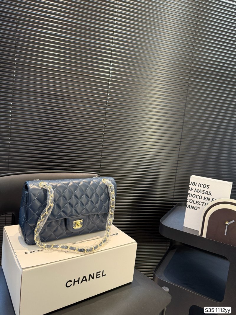 Chanel Classic Flap Bag Navy Quilted Gold Chain
