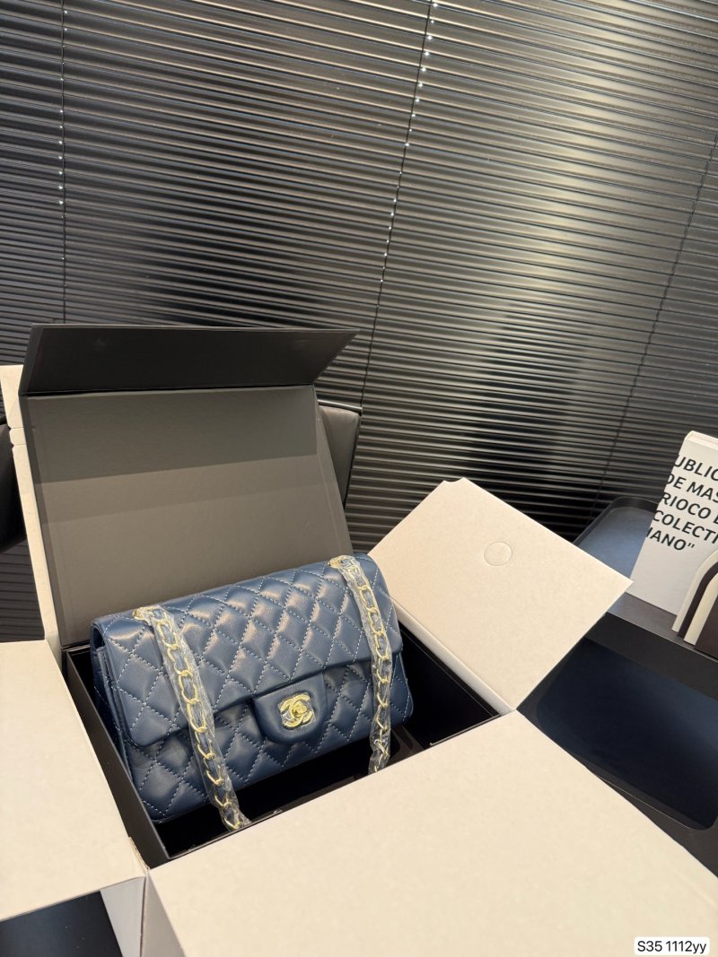 Chanel Classic Flap Bag Navy Quilted Gold Chain view