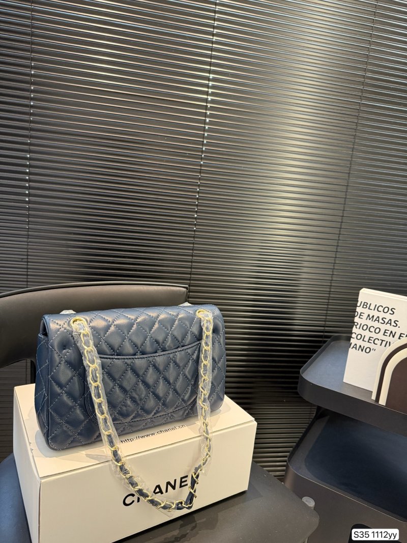 Chanel Classic Flap Bag Navy Quilted Gold Chain view