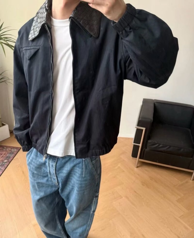 Black Harrington Jacket with Plaid Collar