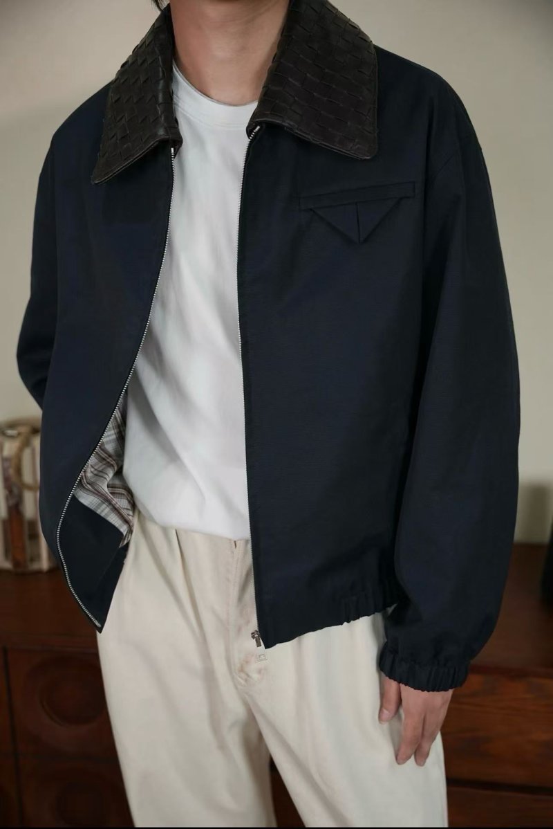 Black Harrington Jacket with Plaid Collar view