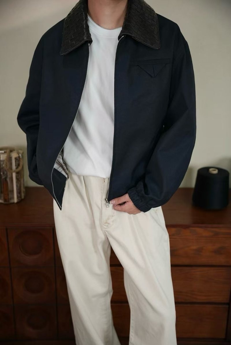 Black Harrington Jacket with Plaid Collar view