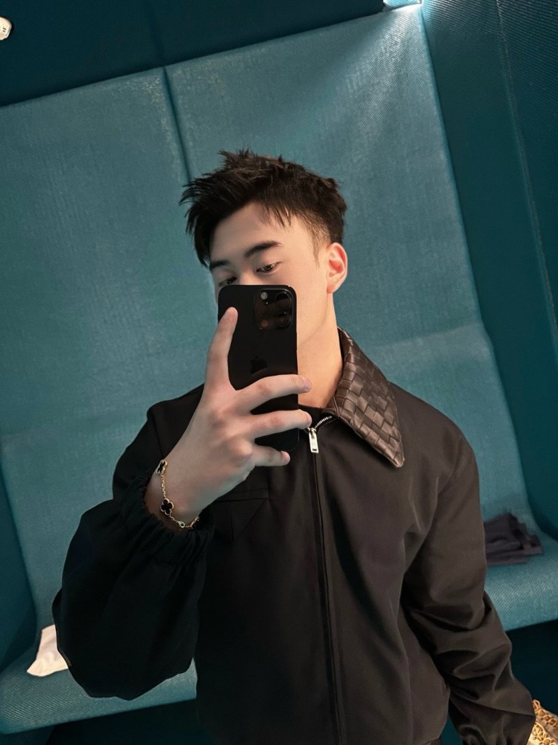 Black Harrington Jacket with Plaid Collar view