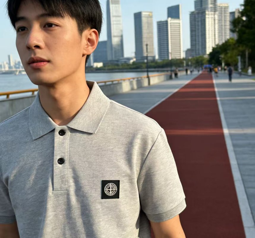 Stone Island Compass Polo Shirt Light Grey