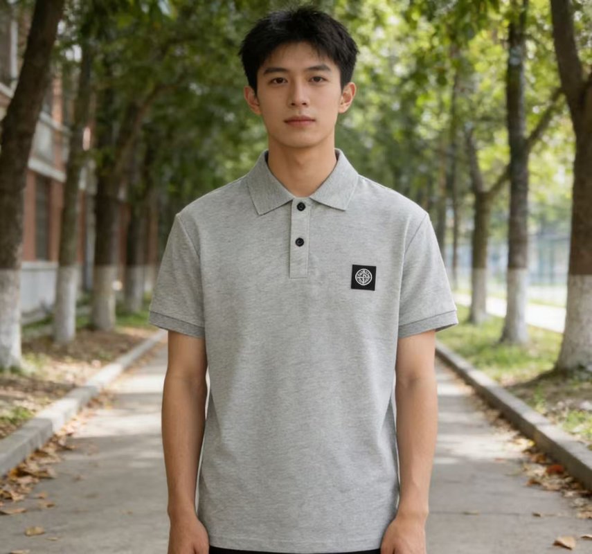Stone Island Compass Polo Shirt Light Grey view