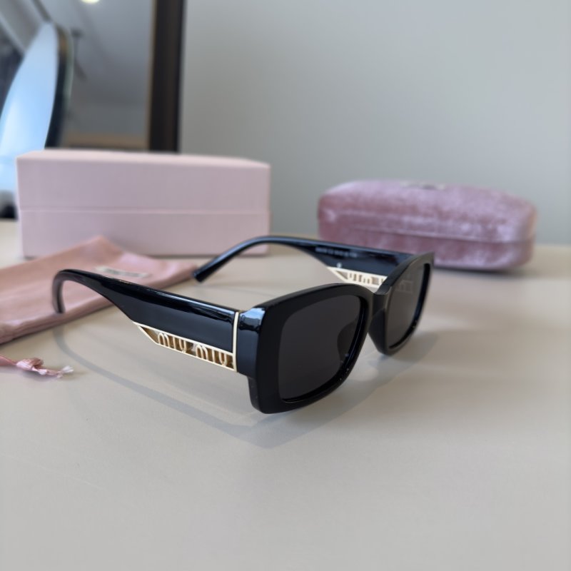 Miu Miu Black Rectangular Sunglasses with Gold Logo