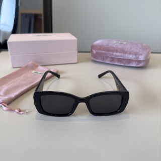 Miu Miu Black Rectangular Sunglasses with Gold Logo view 2