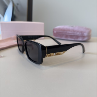 Miu Miu Black Rectangular Sunglasses with Gold Logo view 3