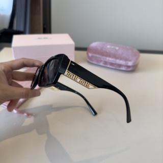 Miu Miu Black Rectangular Sunglasses with Gold Logo view 4