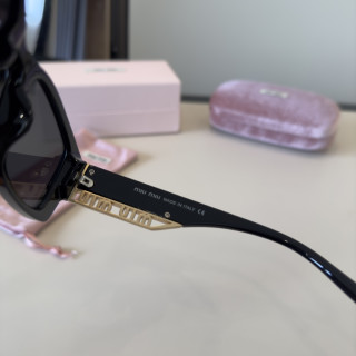 Miu Miu Black Rectangular Sunglasses with Gold Logo view 5