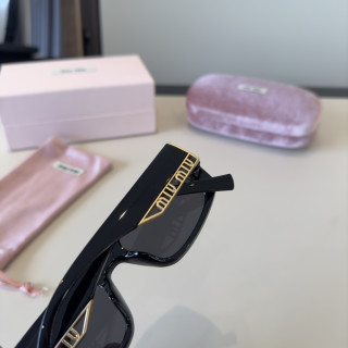 Miu Miu Black Rectangular Sunglasses with Gold Logo view 7