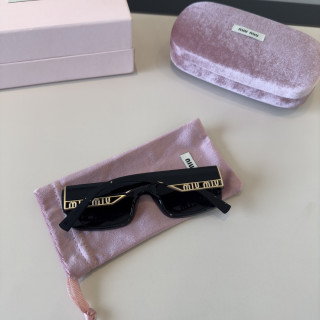 Miu Miu Black Rectangular Sunglasses with Gold Logo view 8