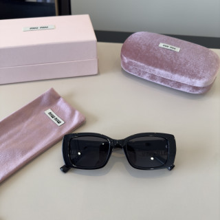 Miu Miu Black Rectangular Sunglasses with Gold Logo view 9