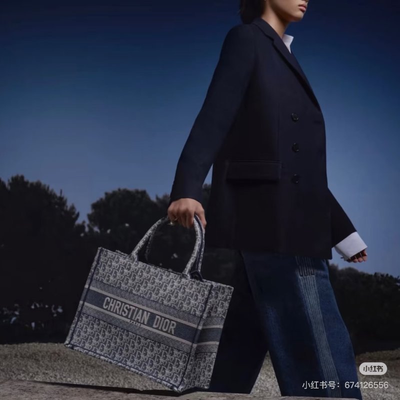 Christian Dior Book Tote Bag Navy Monogram Canvas