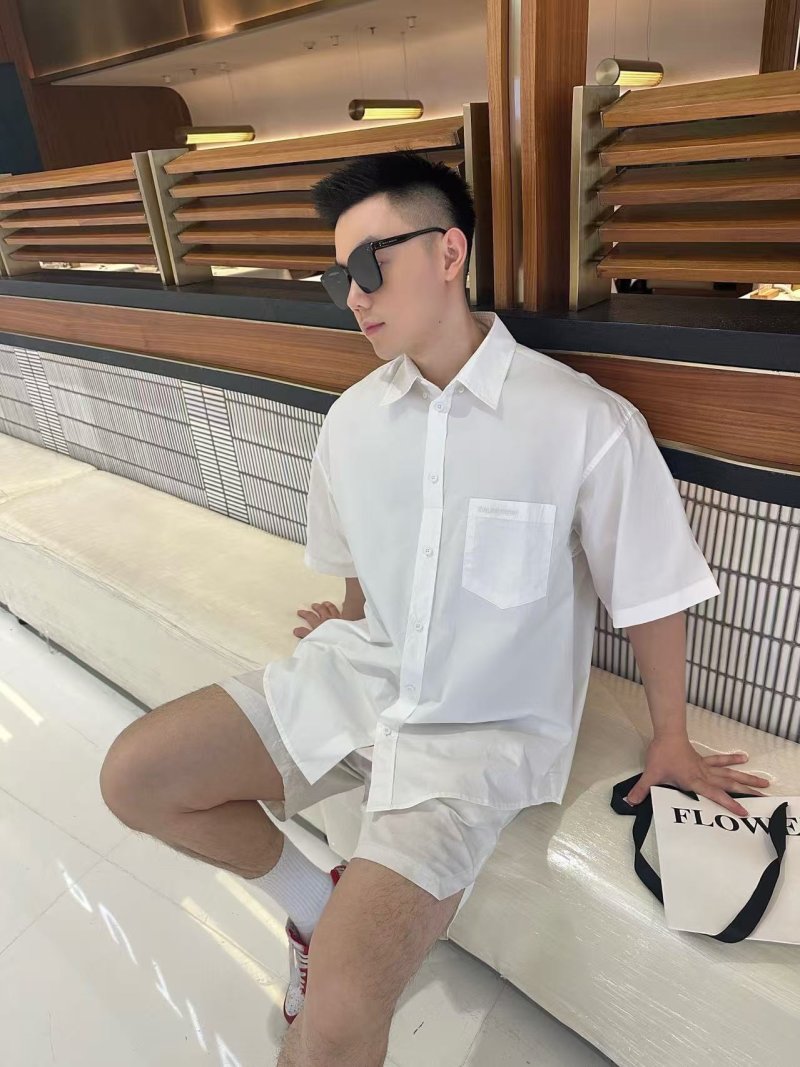 White Short-Sleeve Button-Up Shirt