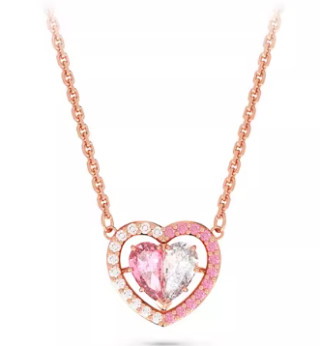 Swarovski Split Heart Pink & Clear Crystal Rose Gold Necklace view 2