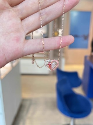 Swarovski Split Heart Pink & Clear Crystal Rose Gold Necklace view 4