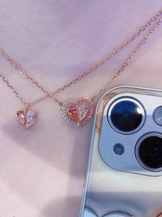 Swarovski Split Heart Pink & Clear Crystal Rose Gold Necklace view 6