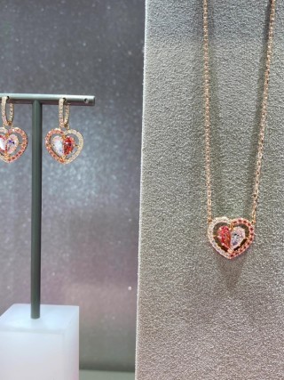 Swarovski Split Heart Pink & Clear Crystal Rose Gold Necklace view 7