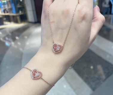 Swarovski Split Heart Pink & Clear Crystal Rose Gold Necklace view 9