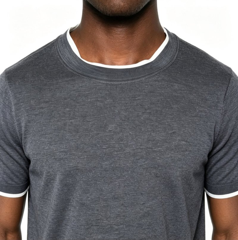 Charcoal Grey Crew Neck T-Shirt with White Trim